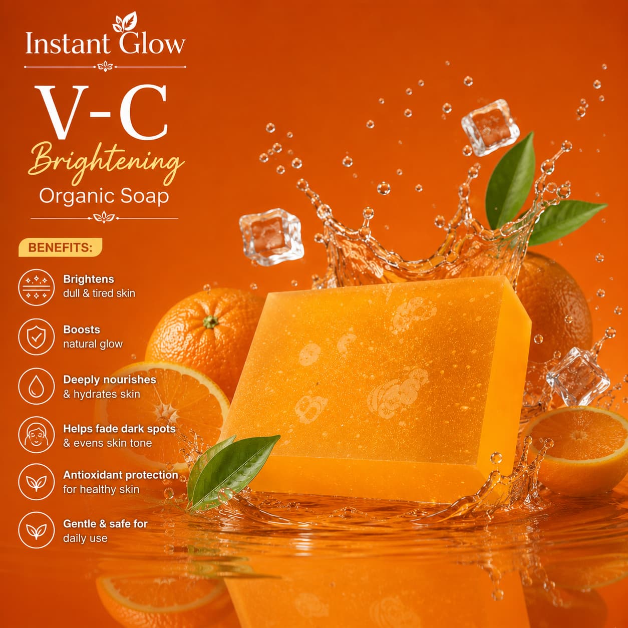 Instant Glow Vitamin C Brightening Soap – Organic Skin Brightening Soap for Glowing, Even-Toned & Healthy Looking Skin | Deep Cleansing & Daily Face & Body Care
