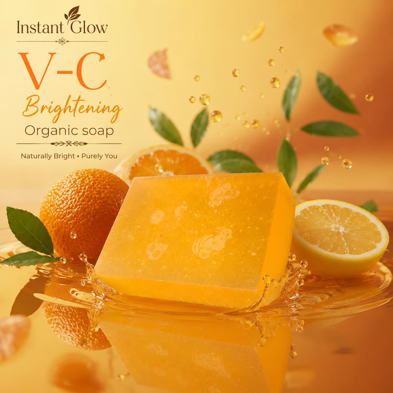 Instant Glow Vitamin C Brightening Soap – Organic Skin Brightening Soap for Glowing, Even-Toned & Healthy Looking Skin | Deep Cleansing & Daily Face & Body Care