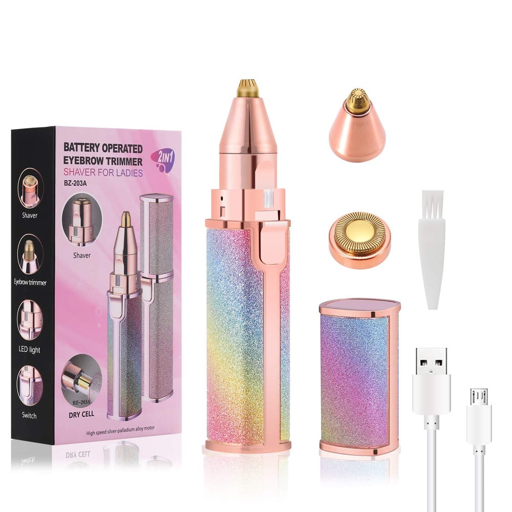 Flawless 2 In 1 Eyebrow Trimmer Multi Attractive Color With USB Charging Cable And Cleaning Brush
