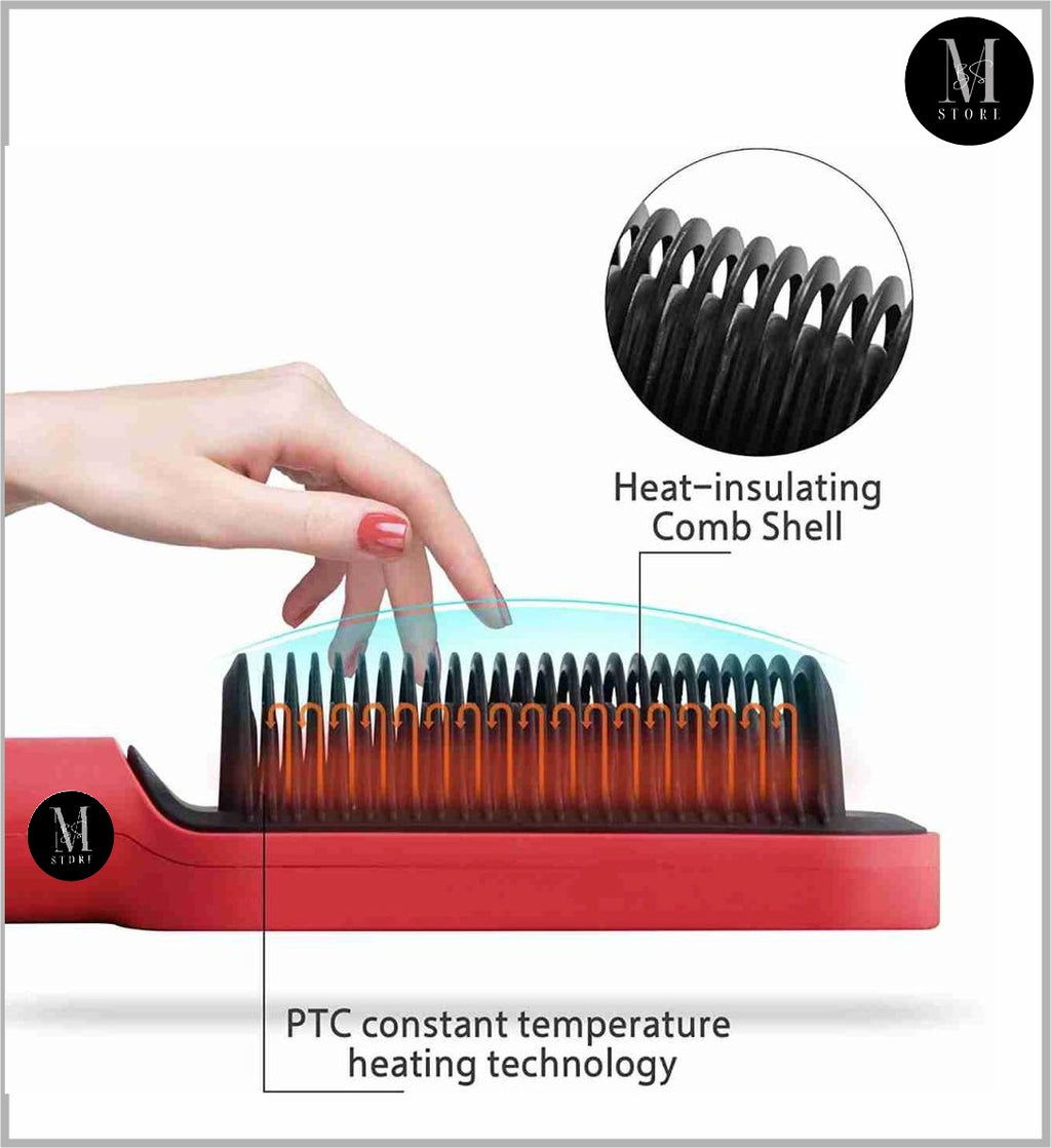 HQT-909B Electric Hair Straightening &amp; Curling Comb/Brush - Dual-Purpose Professional Hair Styler, Non-Damaging Splint, | 2 in 1 Hair Straightener | ( Random Color )