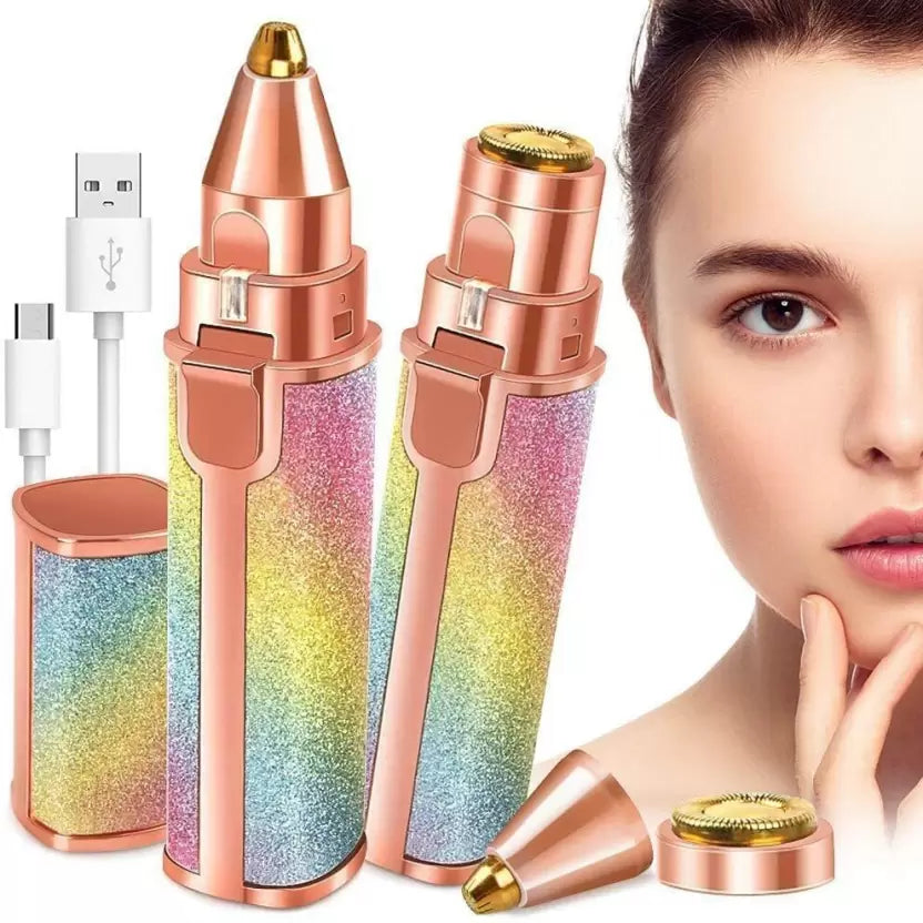 Flawless 2 In 1 Eyebrow Trimmer Multi Attractive Color With USB Charging Cable And Cleaning Brush