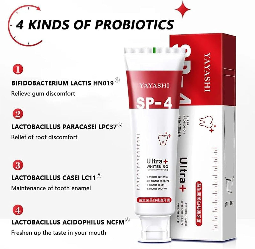 Premium YAYASHI SP-4 Ultra Whitening Probiotic Toothpaste – Advanced Red Tube Super Probiotic Stain Removal Oral Care