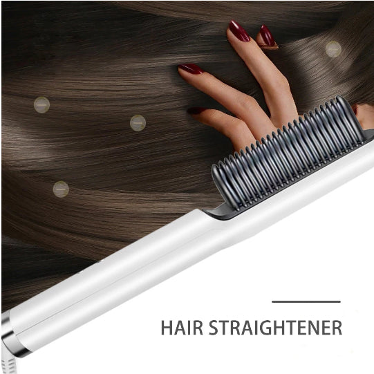 HQT-909B Electric Hair Straightening &amp; Curling Comb/Brush - Dual-Purpose Professional Hair Styler, Non-Damaging Splint, | 2 in 1 Hair Straightener | ( Random Color )