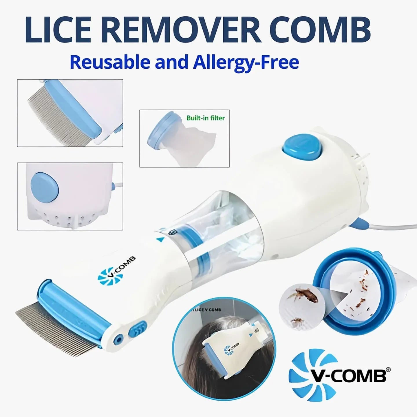 Anti Lice Metal Comb with 4 Filters | Stainless Steel Fine Tooth Head Lice & Nit Removal Comb